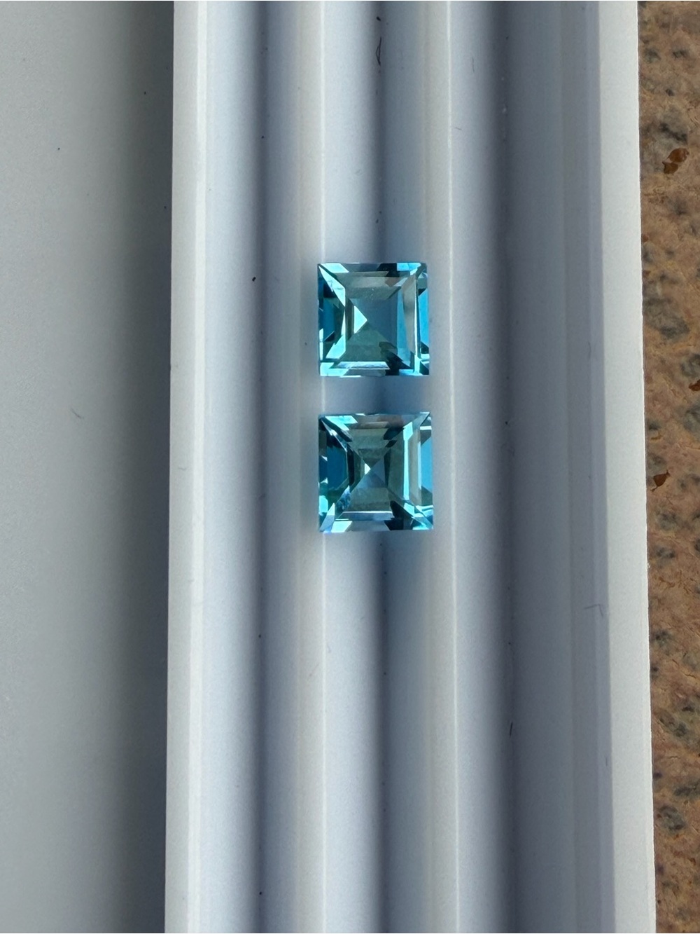 Square Blue Topaz Pair - Faceted Square Cut 2.76 carats 6x6 square